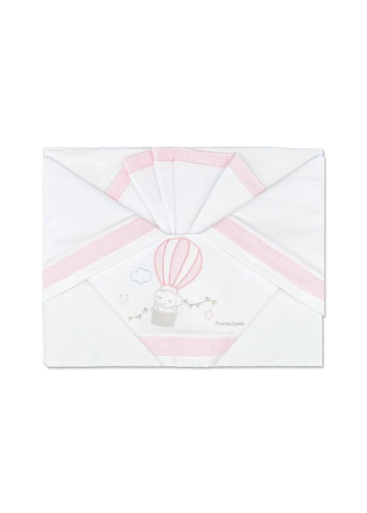 Set Lenjerie Patut 3 Piese Alb-Roz cu Elefant in Balon D26 Andy&Helen