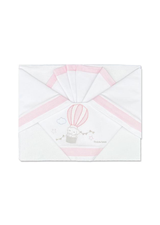 Set Lenjerie Patut 3 Piese Alb-Roz cu Elefant in Balon D26 Andy&Helen