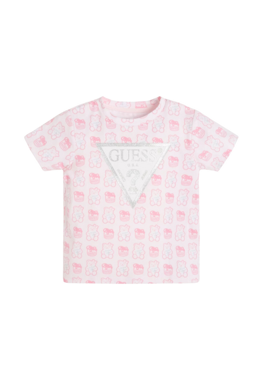 White Short Sleeve T-Shirt With Pink Teddy Bear Detail Guess H1YT00 K6YW1 P6L0 Guess