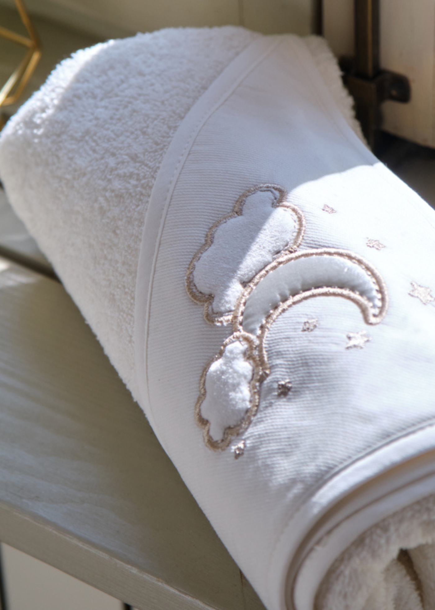 Set Prosop cu Capison si Manusa de Baie Luna Elegant Crem - 90x90 cm- 0424 FunnaBaby