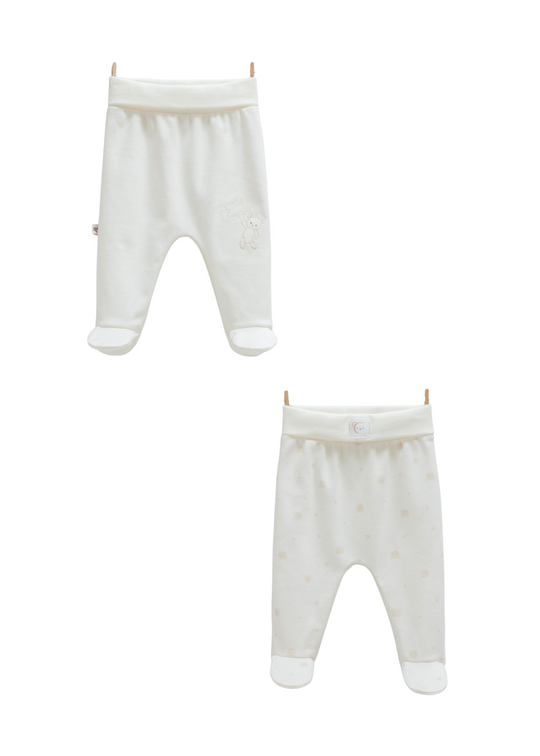 Set 2 Perechi de Pantaloni din Bumbac cu Picior Bleu cu Ursuleti APE1465 Mell Sweet Baby