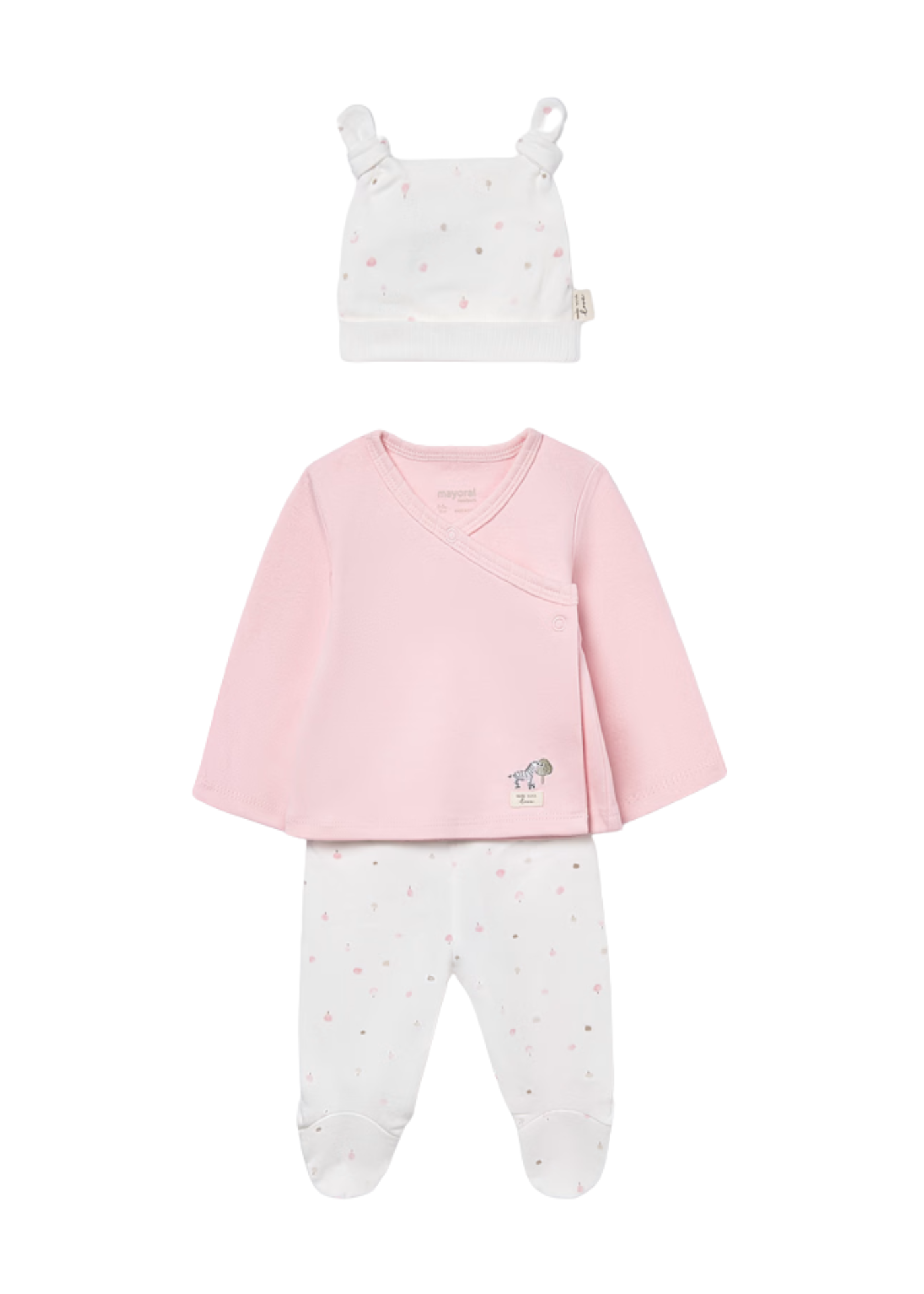 Set 3 Piese Bluza Petrecuta Pantaloni si Fes Roz cu Crem 9980 col 38 Mayoral