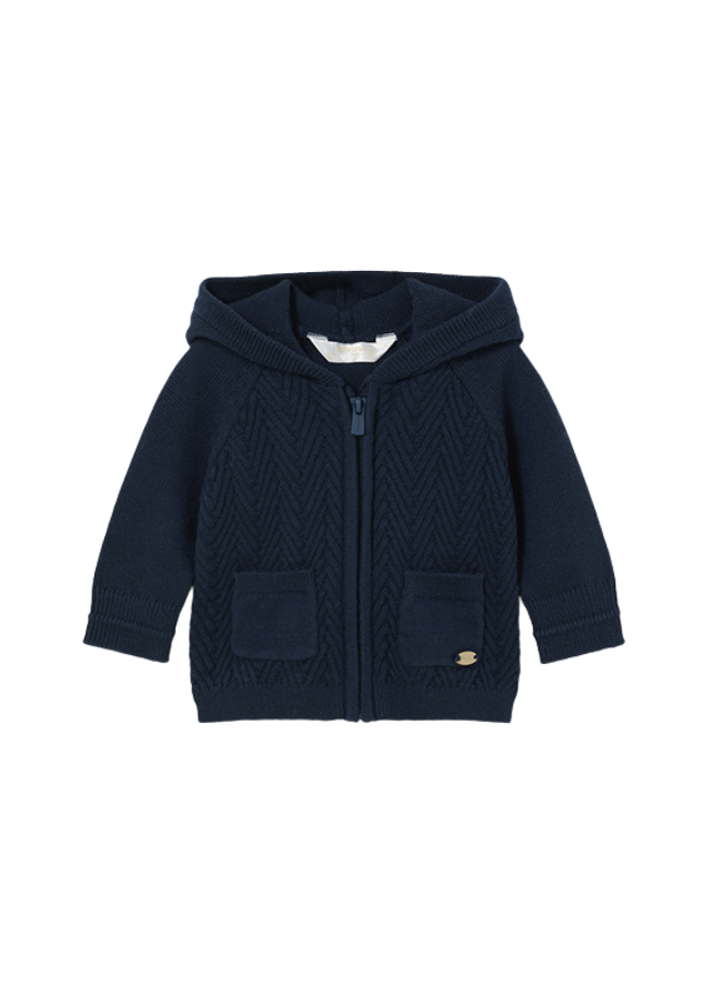 Navy Blue Knitted Hoodie With Hood &amp; Fur Lining Boy 2309 Mayoral 