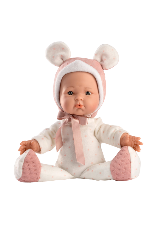 Papusa Mimi, 36 cm, Fara Par, Corp Textil cu Salopeta Alba 937 Guca Munecas