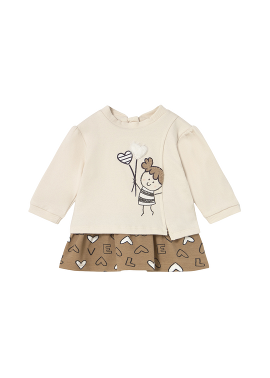 Long Sleeve Dress Beige with Brown 2833 Mayoral