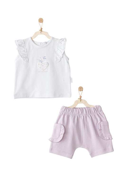 Set 2 Piese Tricou Alb si Pantaloni Scurti Mov AC25581 Andywawa