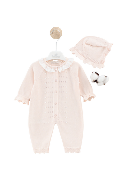 Set 2 Piese Salopeta Somon Tricotata Lunga si Caciula 7441 Leo King