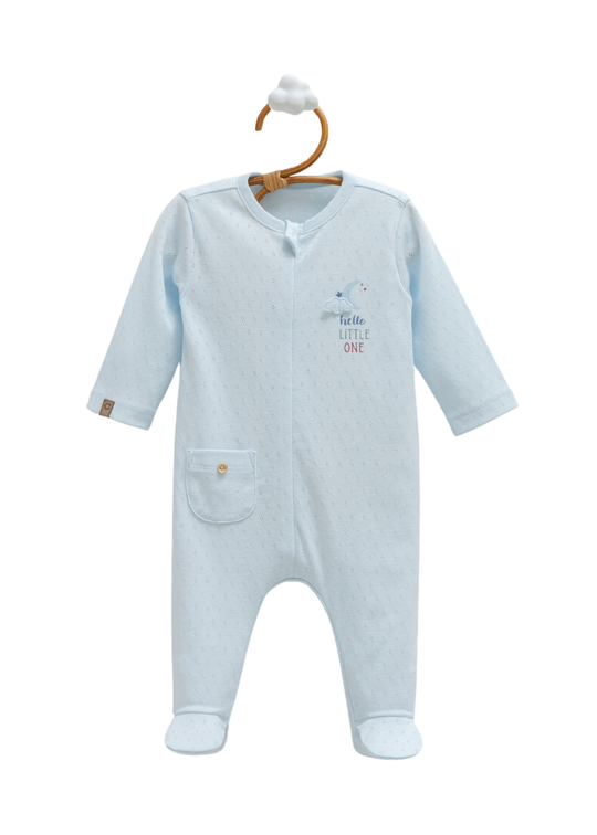 Salopeta Lunga Bleu din Bumbac Perforat cu Fermoar TE1547 Mell Sweet Baby