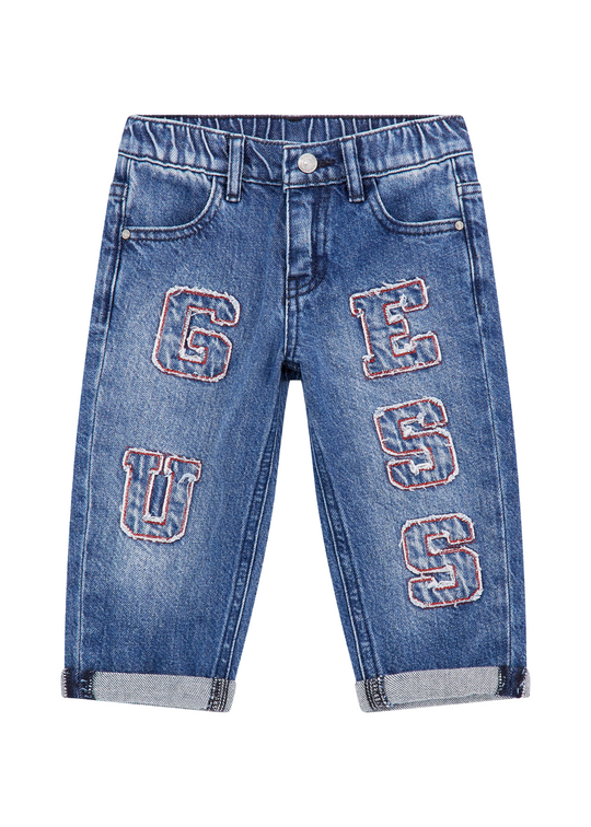 Blugi Lungi Albastru Deschis cu Design Litere N5BA04 D45E0 SDDE Guess