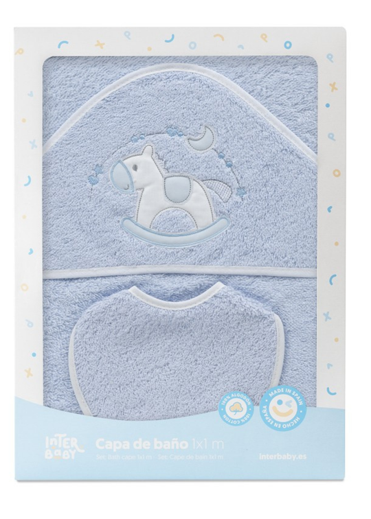 Prosop cu Capison 100x100 cm si Bavetica Bleu cu Calut 01251 Interbaby