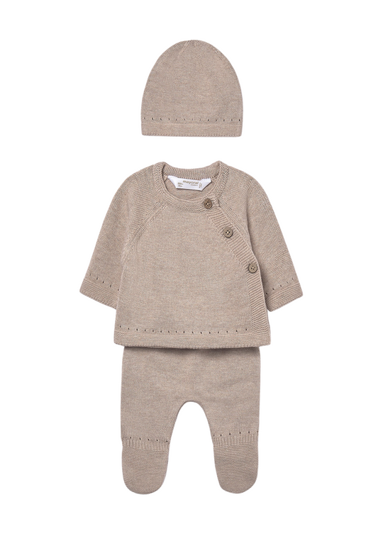Set Cadou Bebe 3 Piese Tricotat Bej 9981 Mayoral