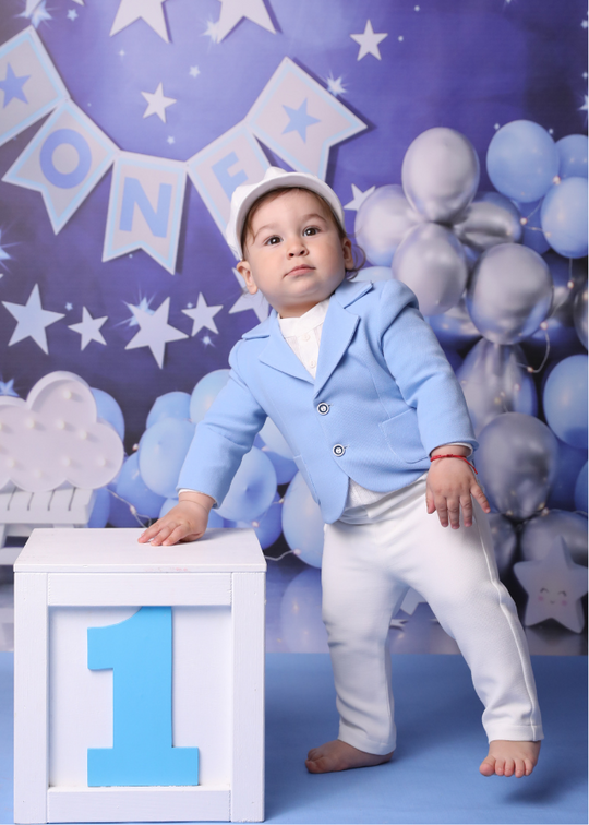 Costum Toma Sacou Bleu Pantaloni Crem Camasa Cu Model AnneBebe