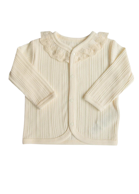 Beige Blouse with Snaps and Lace Collar S60633 Kitikate