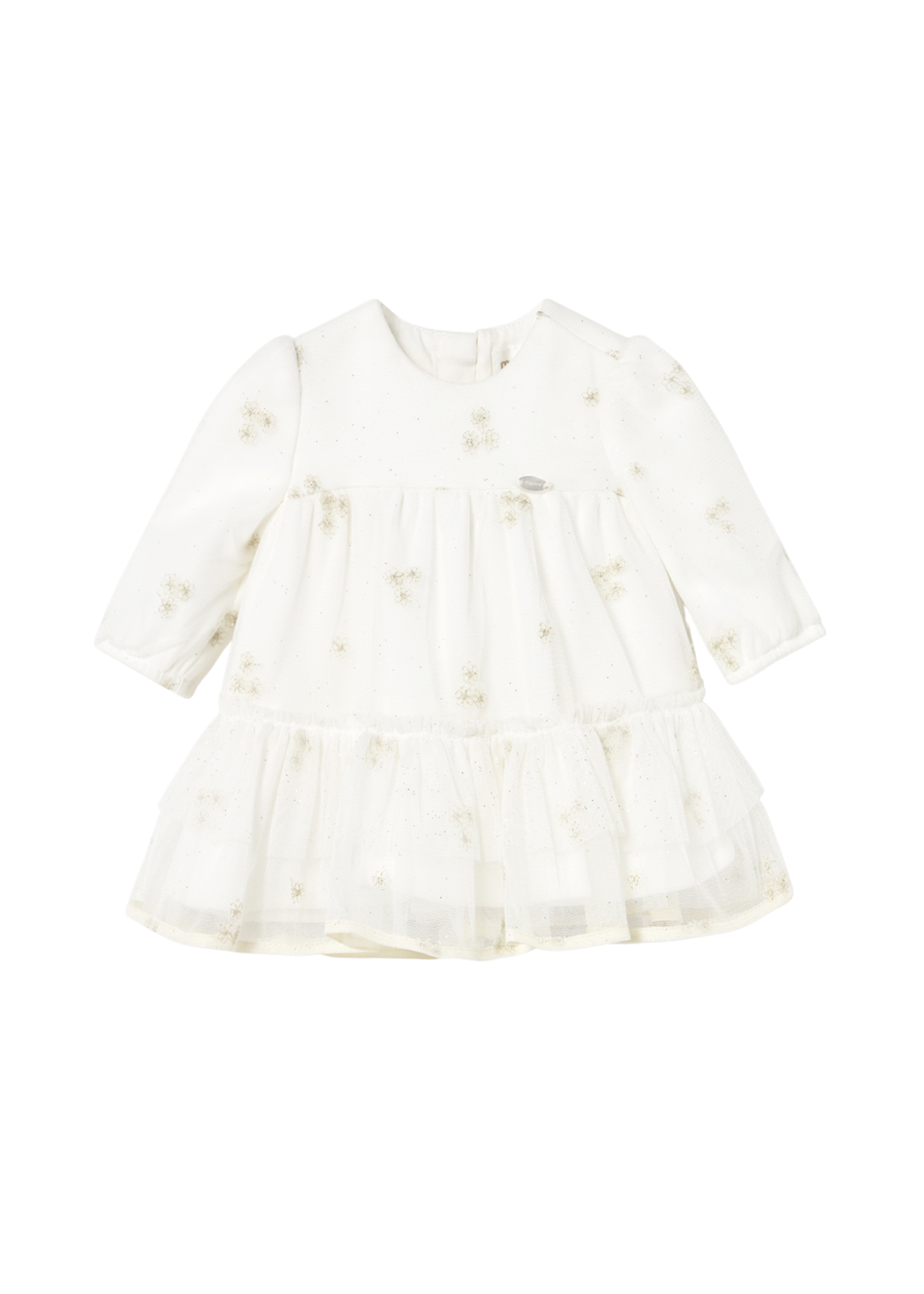 Rochie Tulle Crem cu Maneca Lunga Broderie Flori Aurii 2817 Mayoral