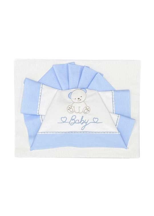 Set Lenjerie Patut 3 Piese Alb-Bleu cu Baby Ursulet D08 Andy&Helen