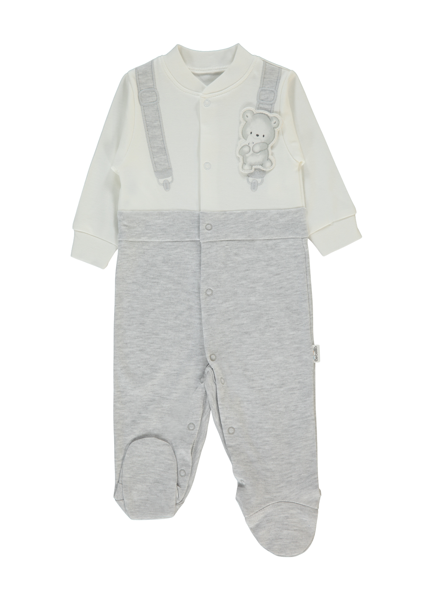Salopeta Lunga Crem cu Gri cu Urs T4048 Bebetto