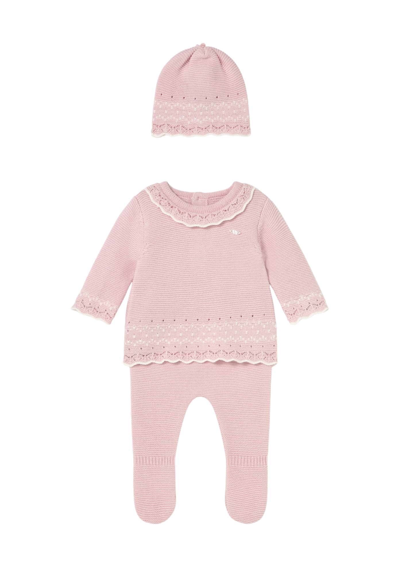 Set 3 Piese Tricotat Roz Bluza Pantaloni si Fes 2556 Mayoral