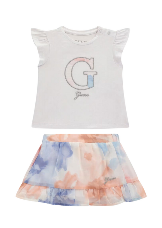 Set 2 Piese Top Alb Si Fusta Somon Cu Albastru A5RG12 K6YW0 G011 Guess