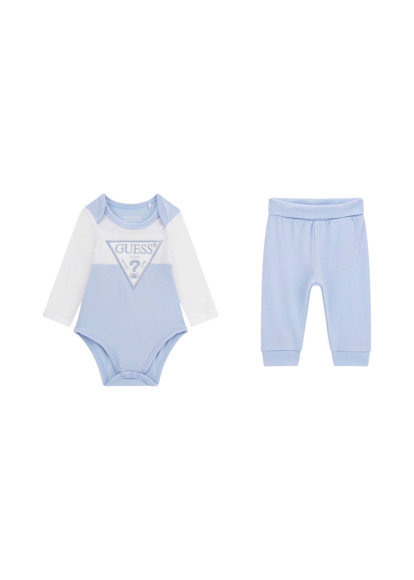 Set 2 Piese Alb cu Bleu Body cu Maneca Lunga si Pantaloni Lungi H5YW08 J1314 F606 Guess