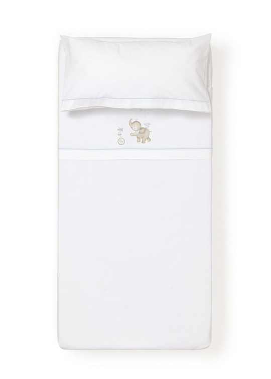 Set Lenjerie Patut 3 Piese Alb-Bleu cu Elefantel D3249-01 Interbaby