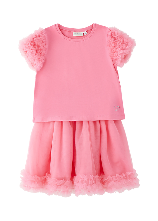 Set 2 Piese Tricou si Fusta din Tulle Roz 0.256/00 Sarabanda