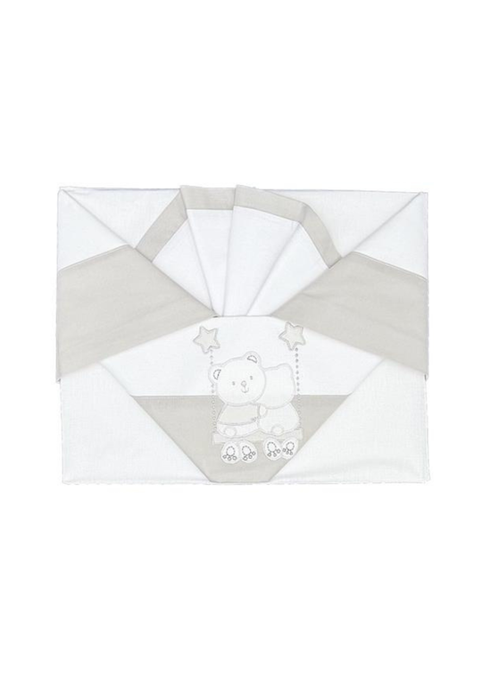 Set Lenjerie Patut 3 Piese Alb-Gri cu Ursuleti in Leagan D04 Andy&Helen