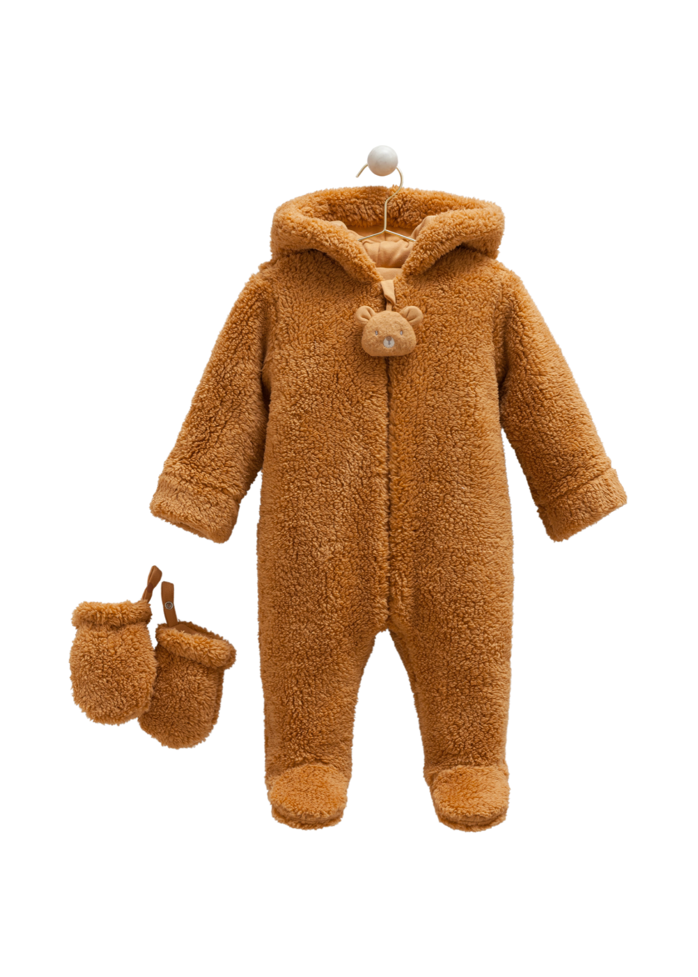 Combinezon Caramel din Plus cu Gluga si Ursulet la Fermoar TE2110 Mell Sweet Baby