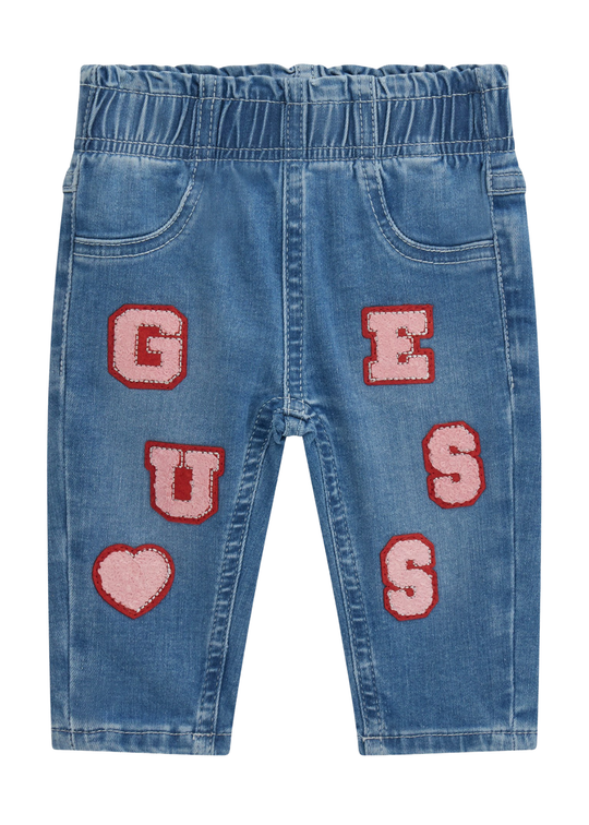 Pantaloni Lungi Denim Regular cu Litere Roz A6RA00 D4CA0 MLTP Guess
