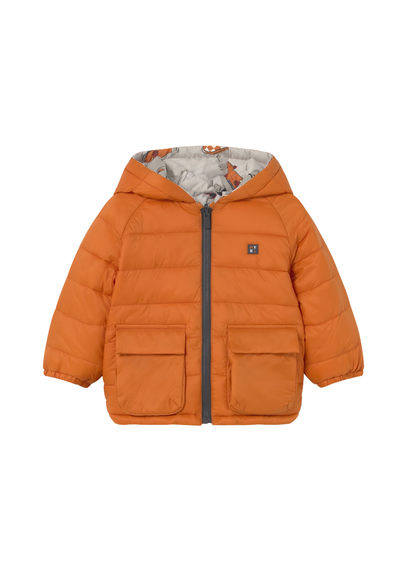 Geaca din Fas Reversibila Portocaliu cu Bej Imprimeu Lupi 2420 Mayoral