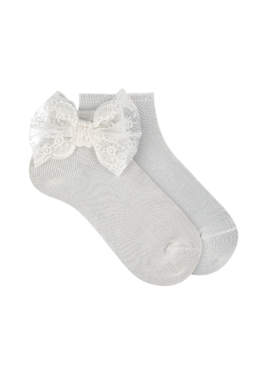 Ivory Short Socks with Lace Bow 2407-4 Condor