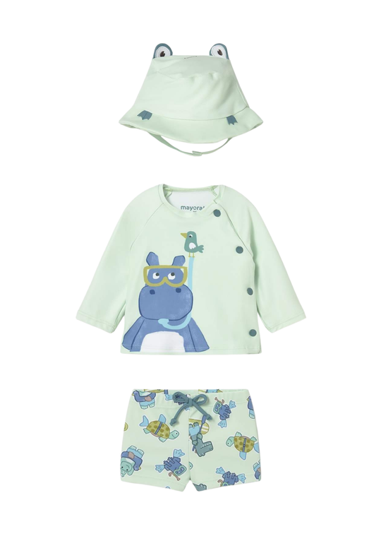 Costum de Baie cu Bluza Slip si Palarie Verde 1619 Mayoral