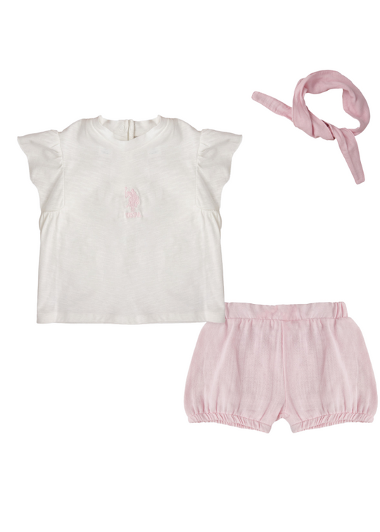 Set 2 Piese Tricou Alb si Pantaloni Roz Scurti USB1984 V1 Us Polo Assn