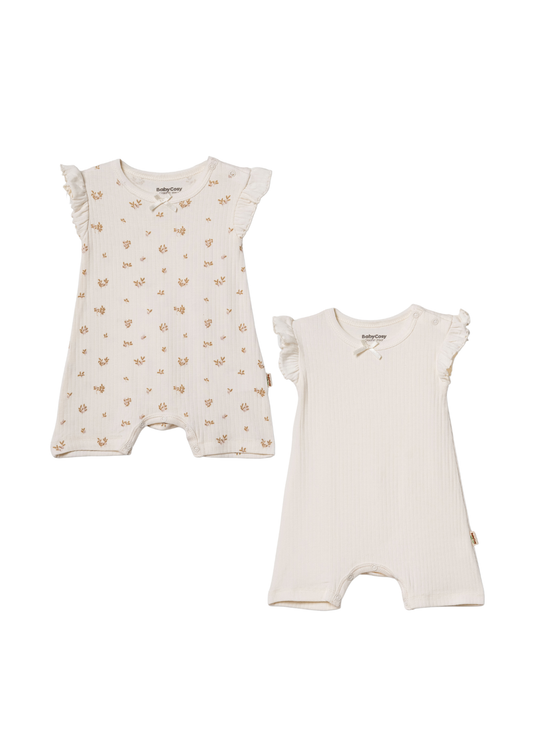 Set 2 Salopete Scurte Bej Imprimeu Maro Micromodal CSYM31138 Baby Cosy