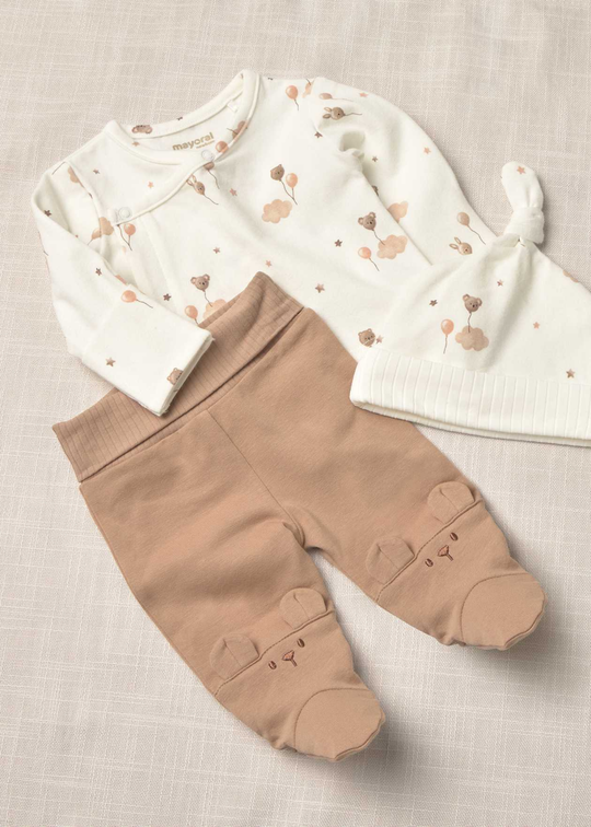 Set 3 Piese Bluza, Pantaloni si Fes Crem cu Bej pentru Baieti – Mayoral