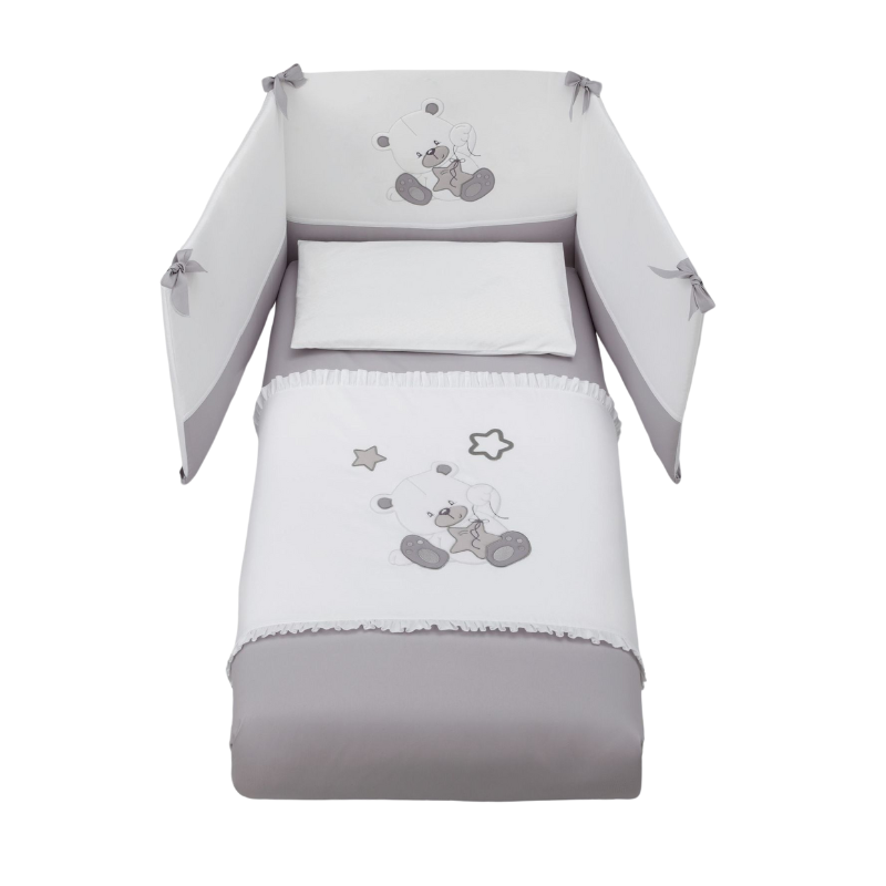 Set Protectie Patut Co-Sleeping 4 Piese Bumbac Colectia Contact Dido Gri Azzurra