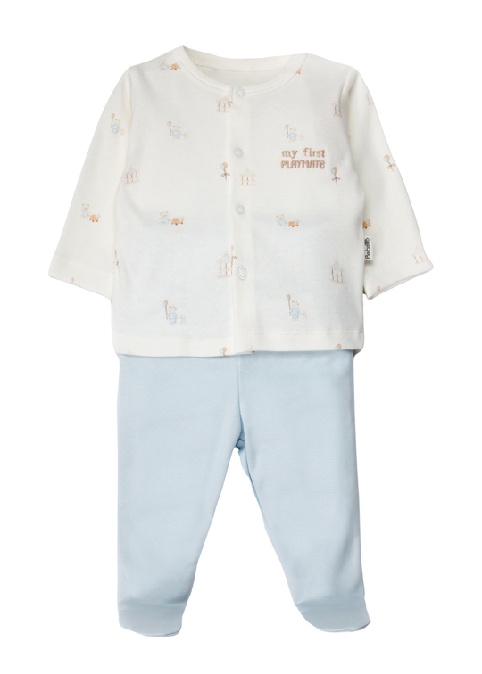 Set de Pijama din 2 Piese, Bluza cu Ursuleti si Pantaloni Bleu cu Botosei, pentru Baieti F1533 – Bebetto