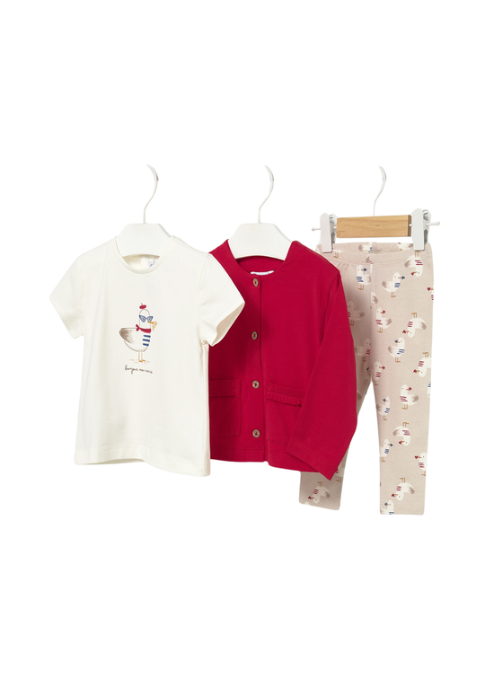 3-Piece Set Red with Beige, Cardigan, Leggings, and T-Shirt 1749 Mayoral