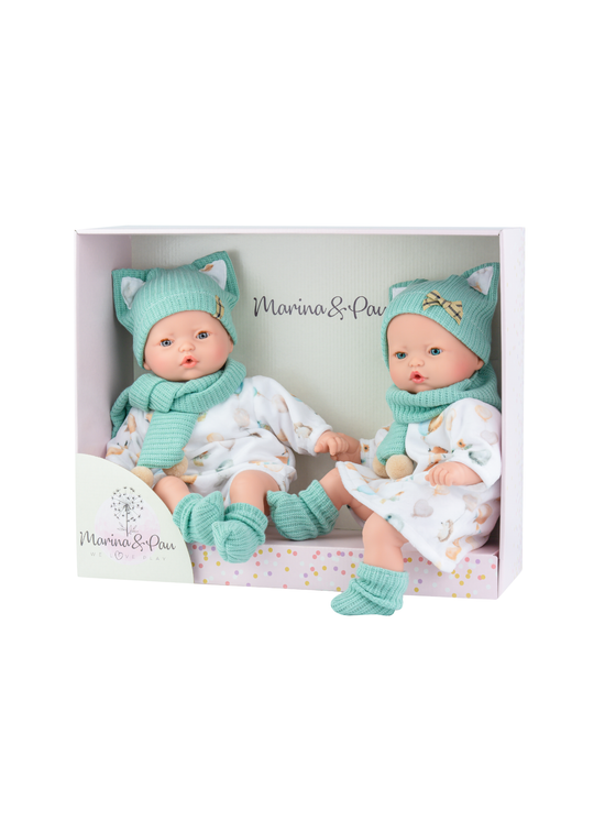 Papusi Gemene Parfumate, Corp Moale cu Mecanism, Fetita cu Rochita si Baietel cu Salopeta 579 – Marina&Pau