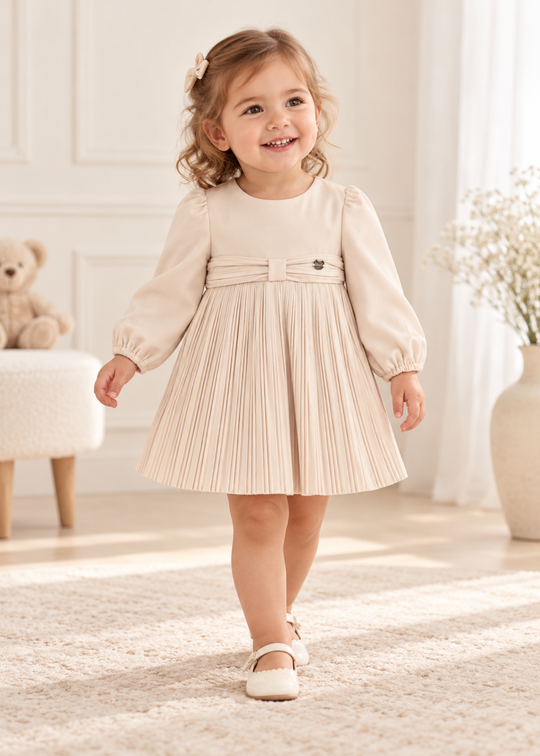 Rochie din Catifea cu Pliuri Crem Tofu pentru Fete 2902 – Mayoral