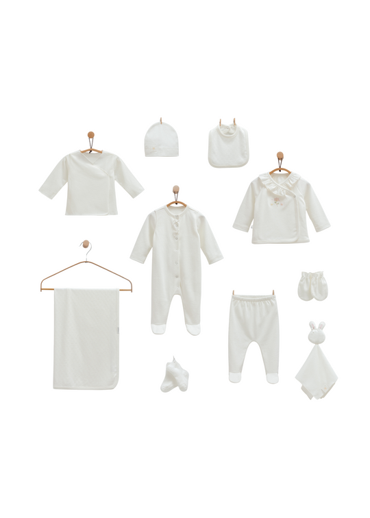 Set 10 Piese Maternitate Crem cu Broderie Flori ZK1474 Mell Sweet Baby