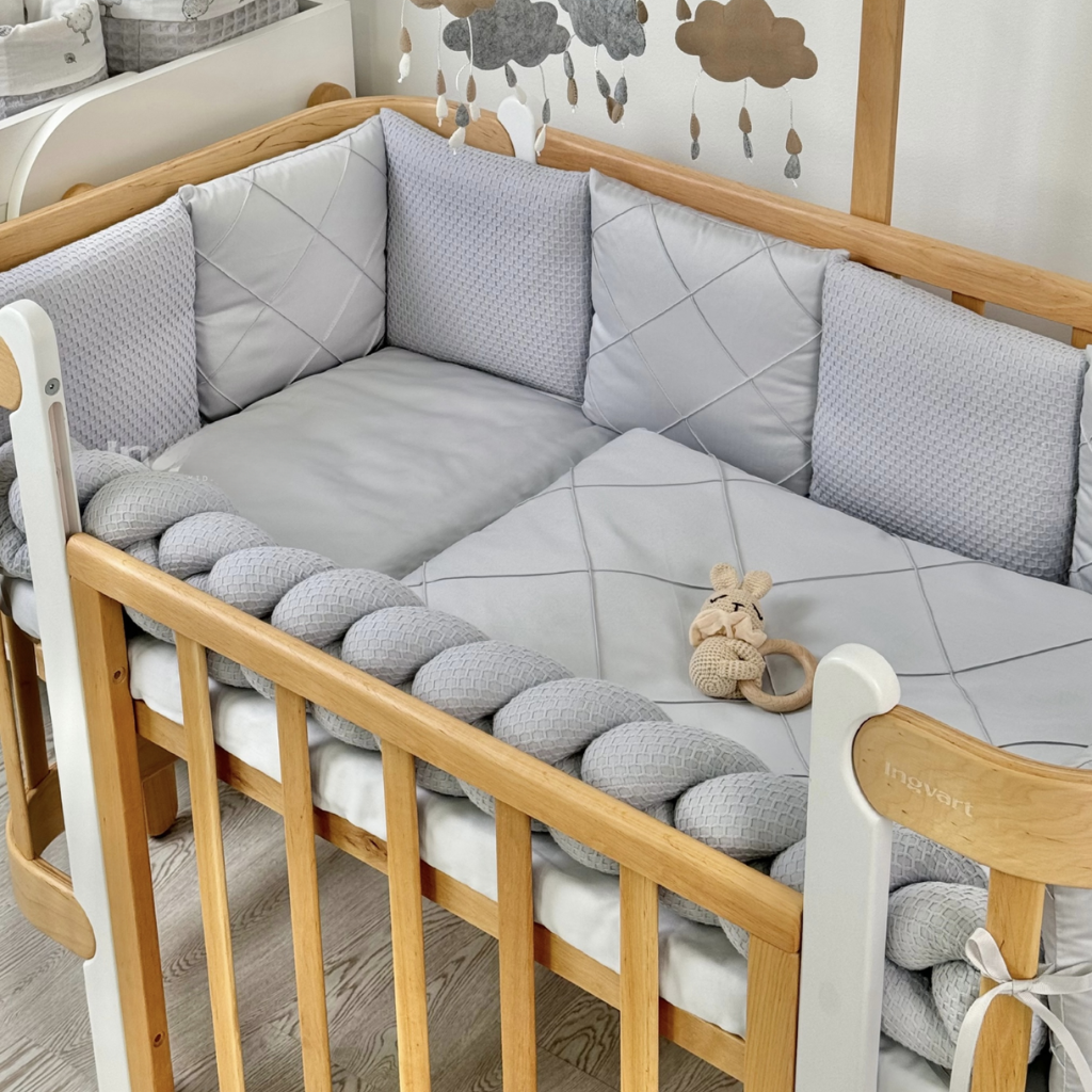 Crib Bedding Set 60x120 cm Satin Platinum Light Grey Ingvart
