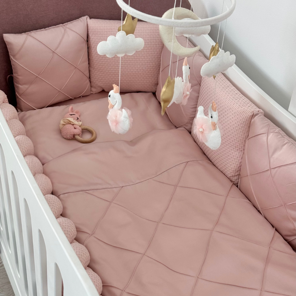Crib Bedding Set 60x120 cm Satin Platinum Powder Pink Ingvart