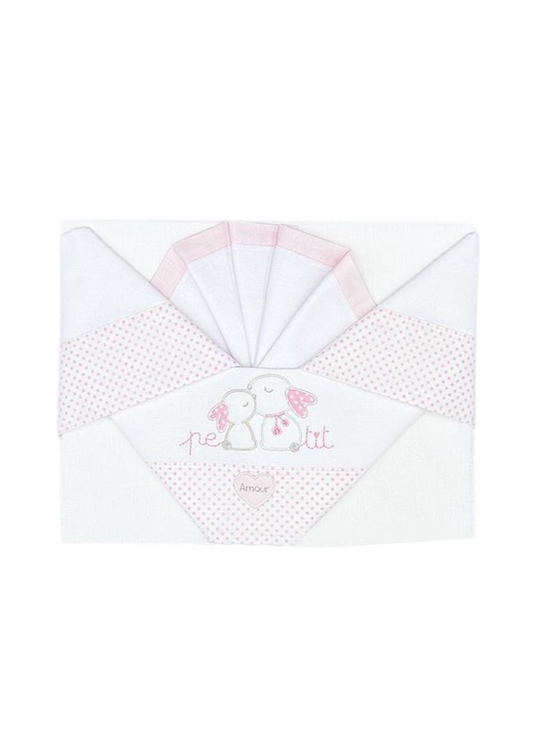 Set Lenjerie Patut 3 Piese Alb-Roz cu Iepurasi D10 Andy&Helen