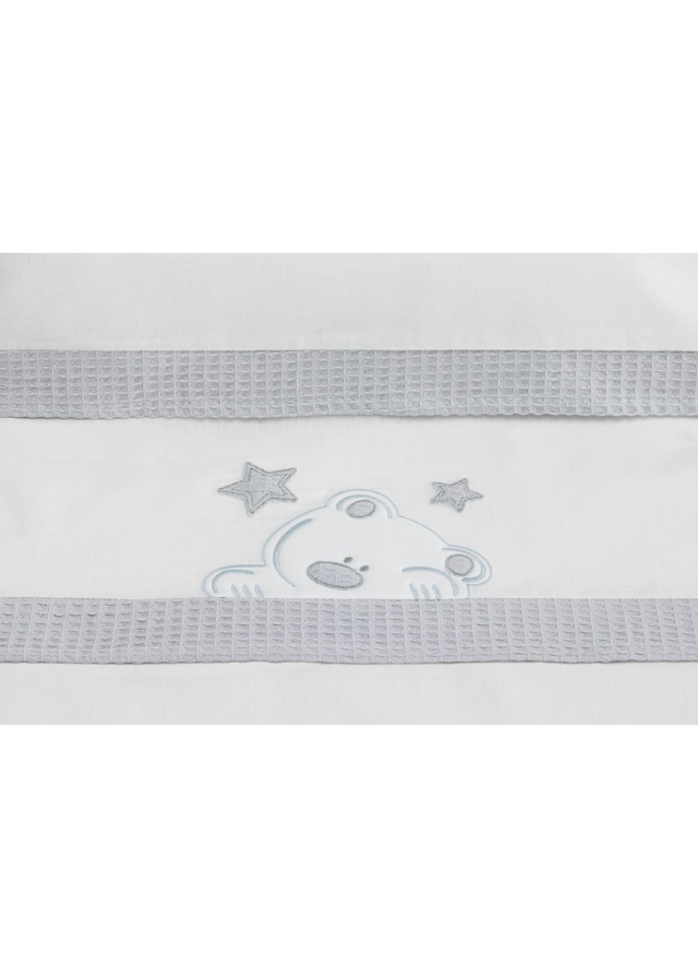 Set Lenjerie Patut 3 Piese Alb-Gri cu Ursulet si Stelute D3185-18 Interbaby
