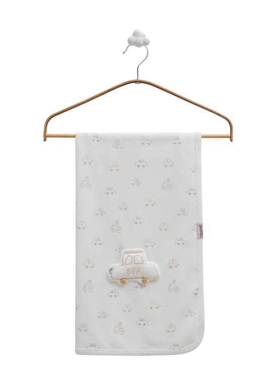 Pled Bumbac Crem cu Masini First Car BTE2232 Mell Sweet Baby