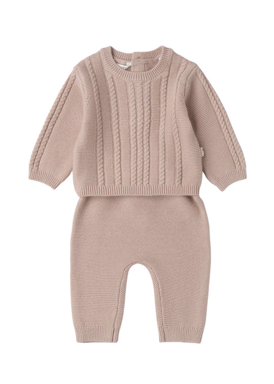 Set 2 Piese Tricotat Bej Bluza si Pantaloni Lungi 3.F691/00 Minibanda