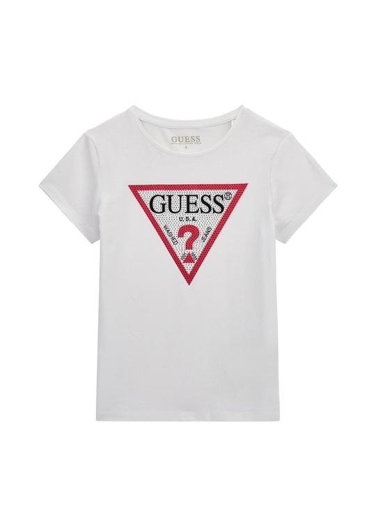 White short-sleeved T-shirt with red triangle logo art J2YI51 K6YW1 G011 Guess