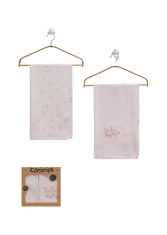 Set 2 Piese Patura din Bumbac si Muselina Roz cu Rata BTK2274 Mell Sweet Baby