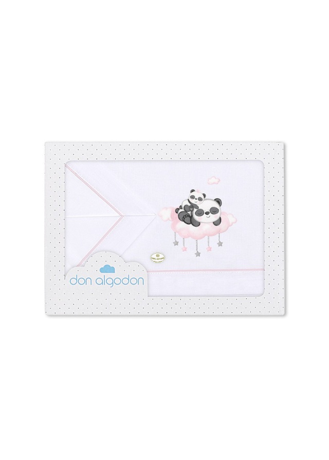 Set Lenjerie Patut 3 Piese Alb-roz cu Ursuleti Panda pe Norisor D3269-02 Interbaby