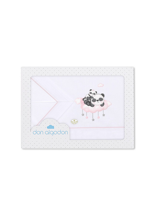 Set Lenjerie Patut 3 Piese Alb-roz cu Ursuleti Panda pe Norisor D3269-02 Interbaby